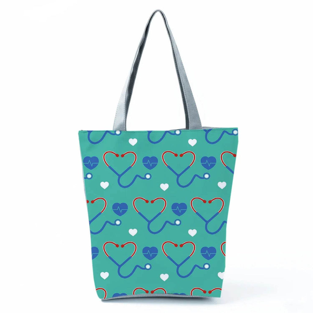 Playful Cartoon Nurse Print Foldable Shoulder Bags with Large Capacity – Eco-Friendly Tote for Shopping, Travel &amp; Beach hl4557 Nurse Handbag