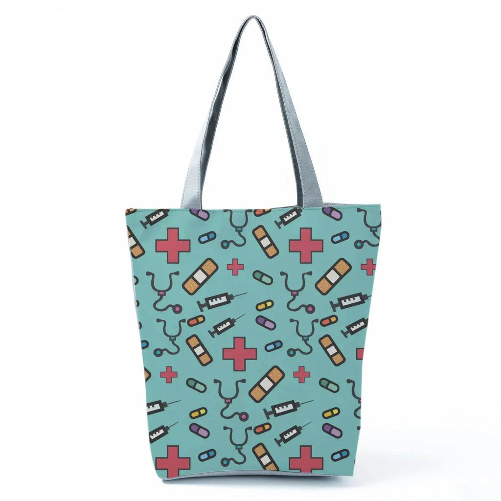 Playful Cartoon Nurse Print Foldable Shoulder Bags with Large Capacity – Eco-Friendly Tote for Shopping, Travel &amp; Beach hl4552 Nurse Handbag