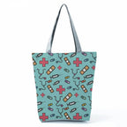 Playful Cartoon Nurse Print Foldable Shoulder Bags with Large Capacity – Eco-Friendly Tote for Shopping, Travel &amp; Beach hl4552 Nurse Handbag