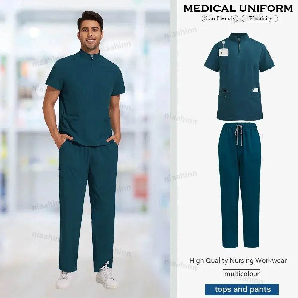 Unisex Medical Scrubs, Short Sleeved, Top and Pants Sets, Soft Uniforms 42108-Caribbean Blue