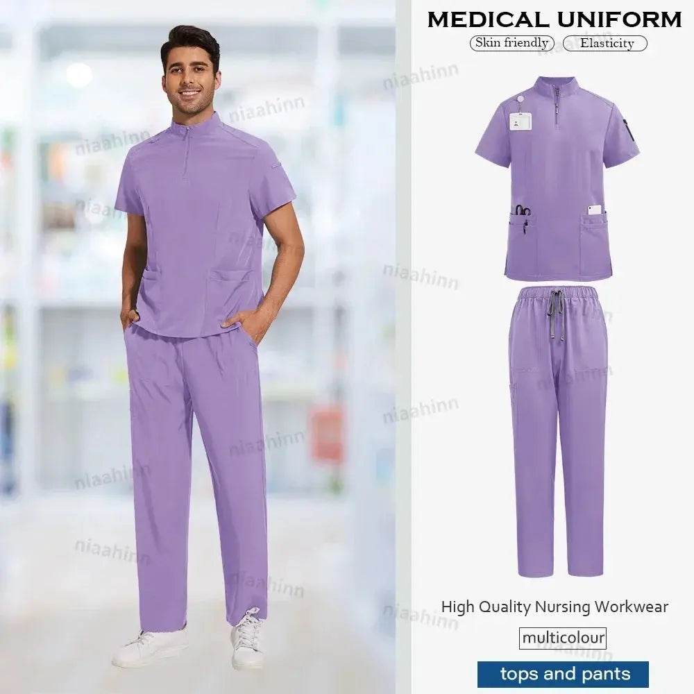 Unisex Medical Scrubs, Short Sleeved, Top and Pants Sets, Soft Uniforms 42108-Light purple