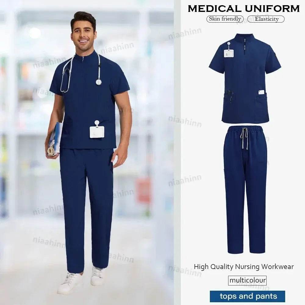 Unisex Medical Scrubs, Short Sleeved, Top and Pants Sets, Soft Uniforms 42108-Deep blue