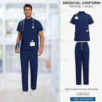 Unisex Medical Scrubs, Short Sleeved, Top and Pants Sets, Soft Uniforms 42108-Deep blue