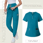 Short Sleeved, V-neck, Nurse Uniforms, Scrubs Set, Healthcare Uniforms 42162-Lake blue