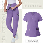 Short Sleeved, V-neck, Nurse Uniforms, Scrubs Set, Healthcare Uniforms 42162-Purple