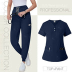 Short Sleeved, V-neck, Nurse Uniforms, Scrubs Set, Healthcare Uniforms 42162-Dark blue