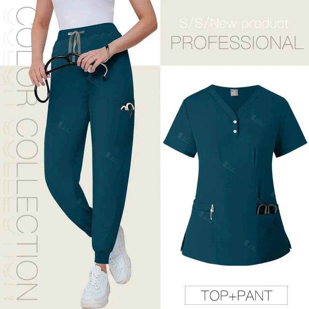 Short Sleeved, V-neck, Nurse Uniforms, Scrubs Set, Healthcare Uniforms 42162-Caribbean Blue