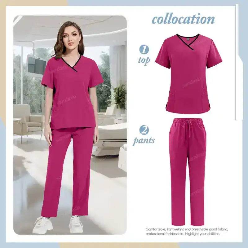 Medical Scrubs Set - Comfortable Hospital Uniforms with Pockets for Ultimate Functionality 42169-Rose Red