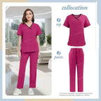 Medical Scrubs Set - Comfortable Hospital Uniforms with Pockets for Ultimate Functionality 42169-Rose Red