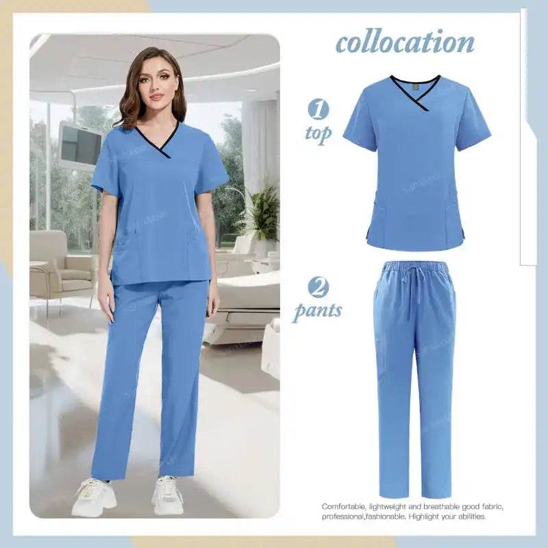 Medical Scrubs Set - Comfortable Hospital Uniforms with Pockets for Ultimate Functionality 42169-Sky blue