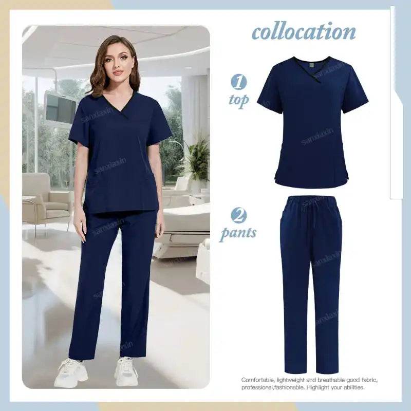 Medical Scrubs Set - Comfortable Hospital Uniforms with Pockets for Ultimate Functionality 42169-Dark blue